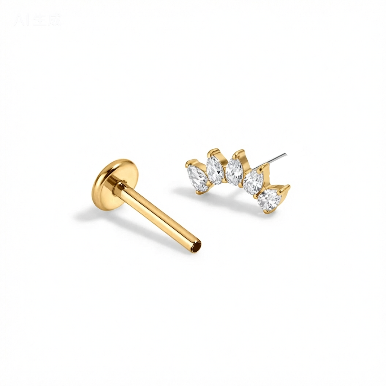 Dew Cluster Nova flat-back earring in gold - push-pin decomposition