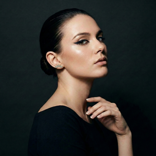 Dew Cluster Nova flat-back earring in gold - worn on model ear