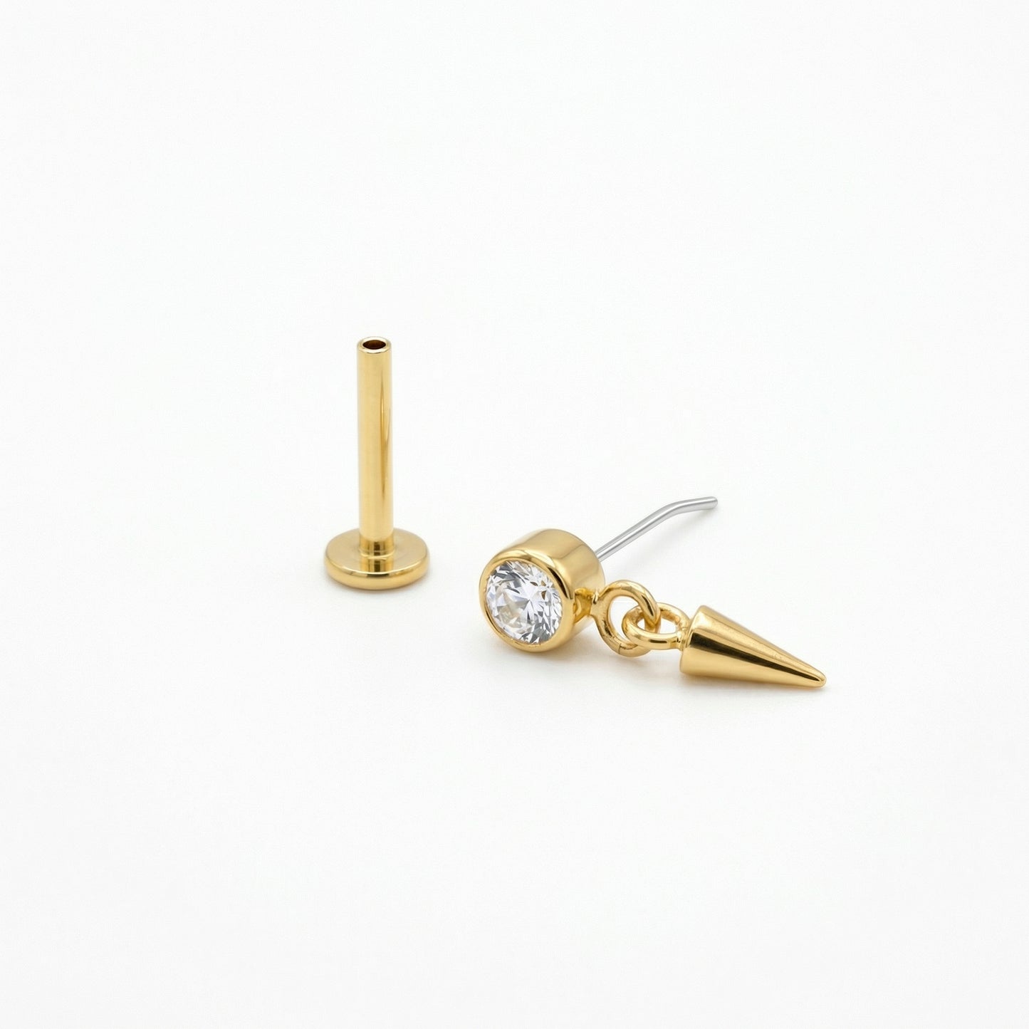 Prism Drop Bloom flat-back earring in gold - push-pin decomposition