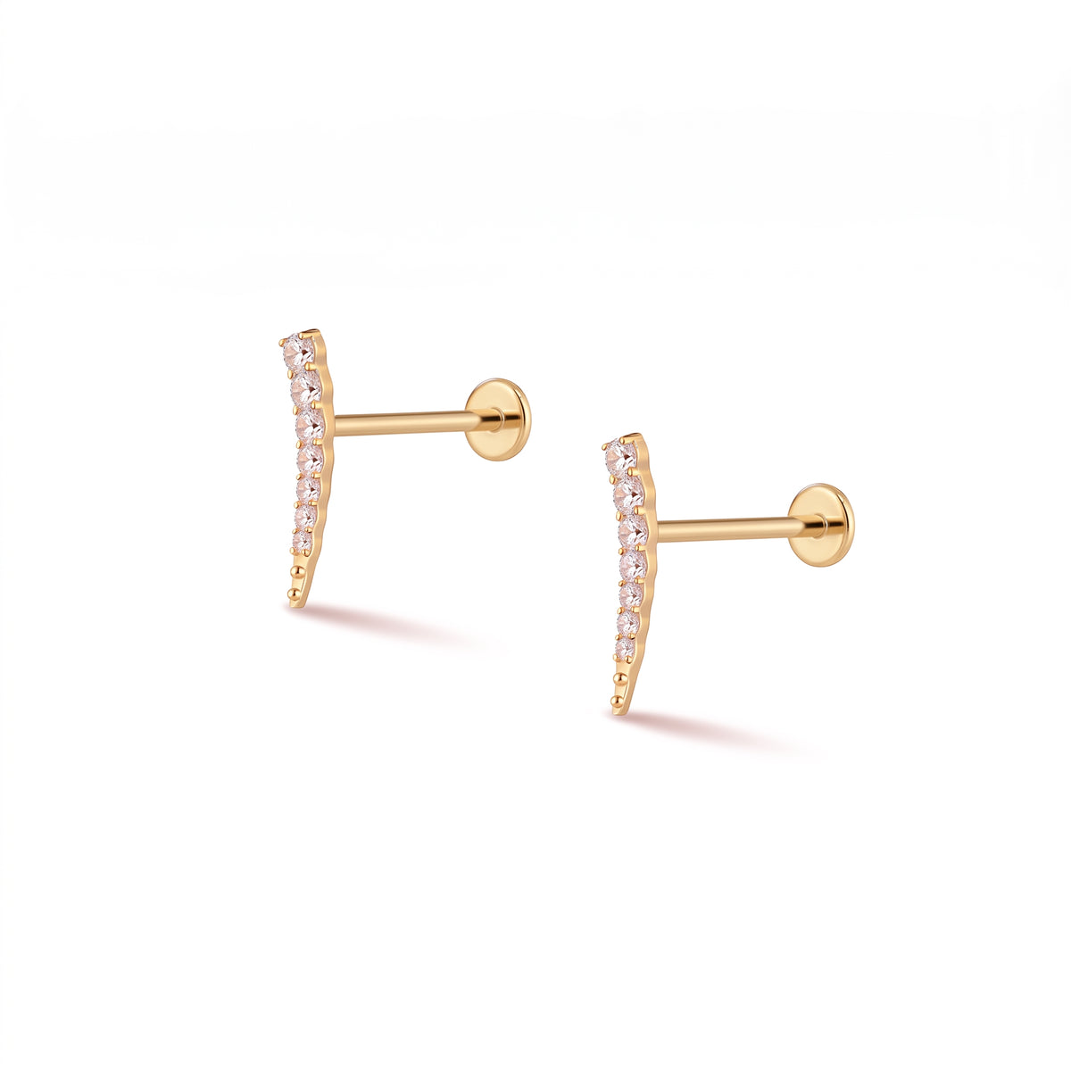 Aurora gold flat-back earrings, seven graduated stones tapering to a fine point