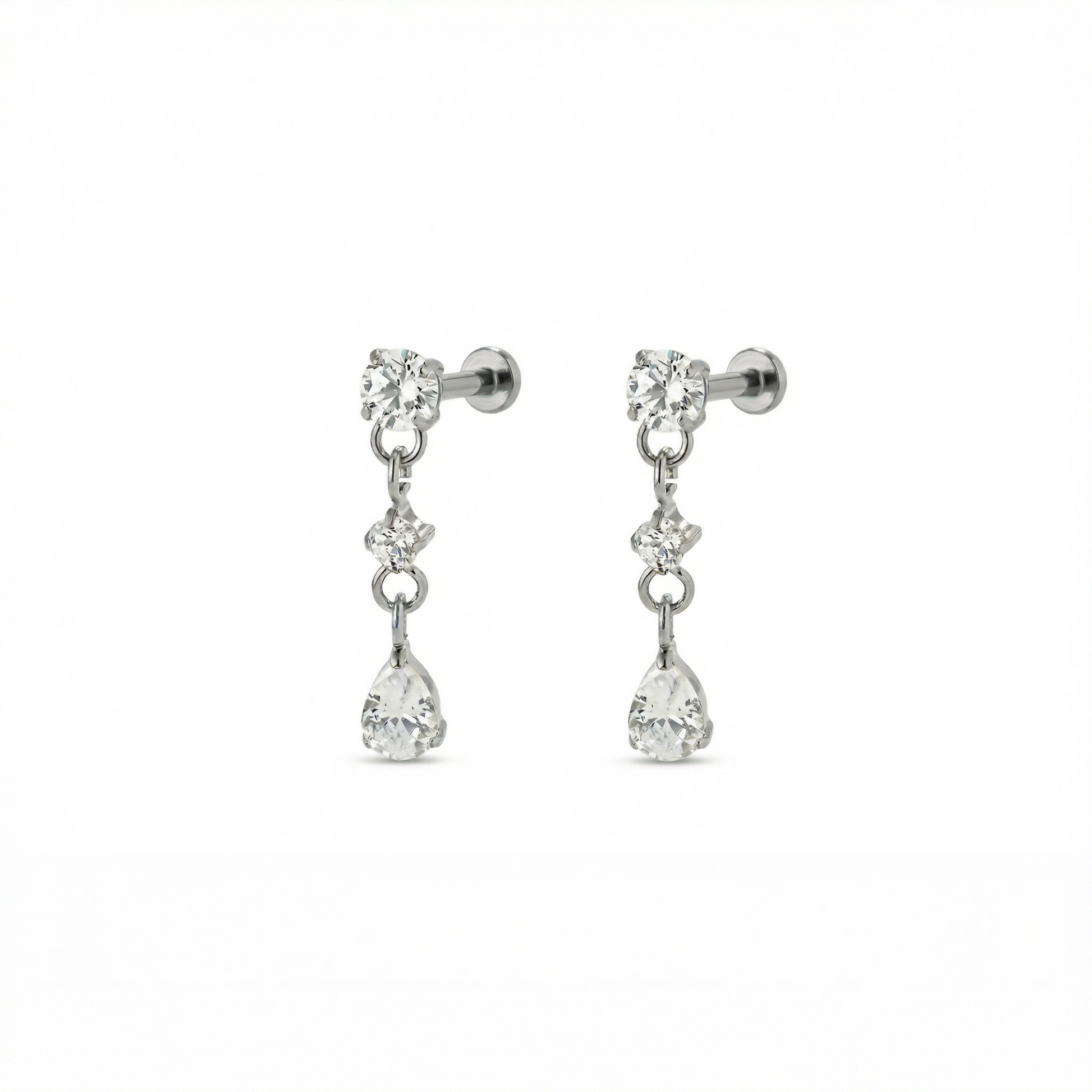 Cascade Bloom flat-back earring in titanium - front view on white background
