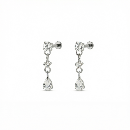 Cascade Bloom flat-back earring in titanium - front view on white background