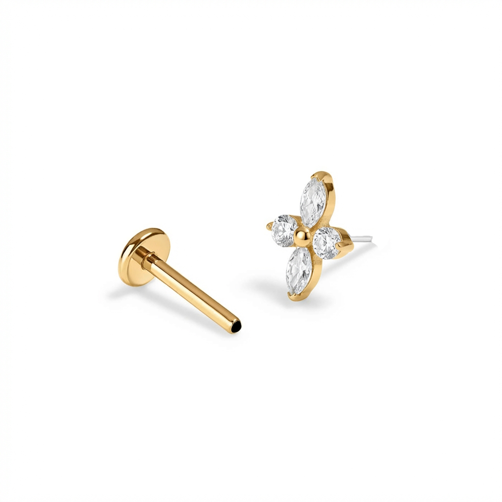 Clover Nova flat-back earring in gold - push-pin decomposition