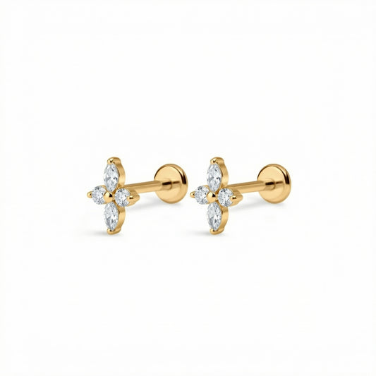 Clover Nova flat-back earring in gold - front view on white background