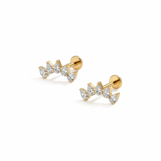 Dew Cluster Nova flat-back earring in gold - front view on white background