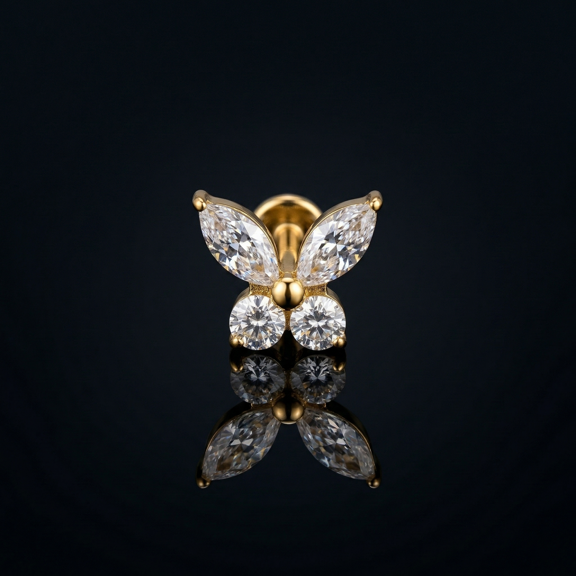 Flutter Air5 flat-back earring in gold - black mirror reflection