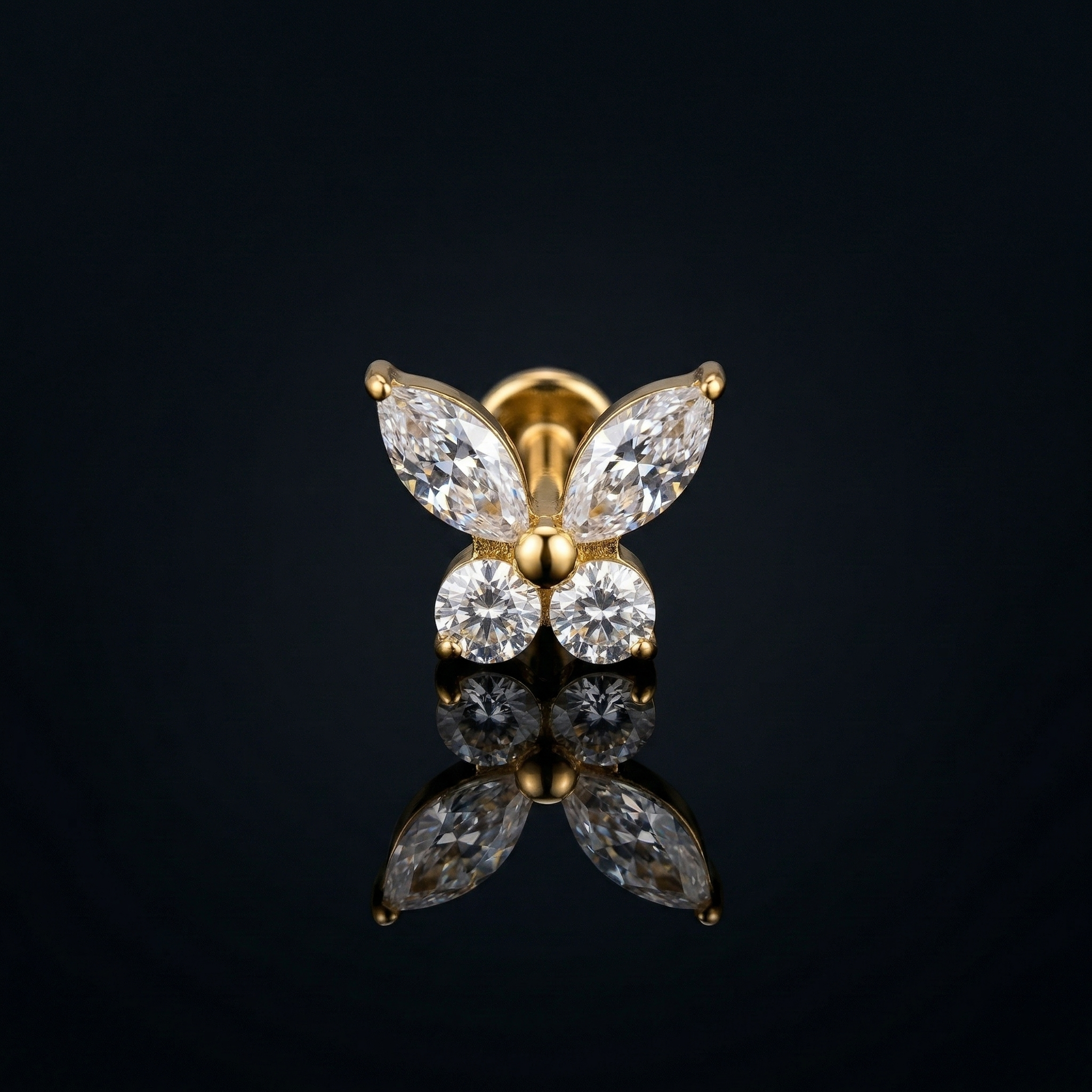 Flutter Air5 flat-back earring in gold - black mirror reflection