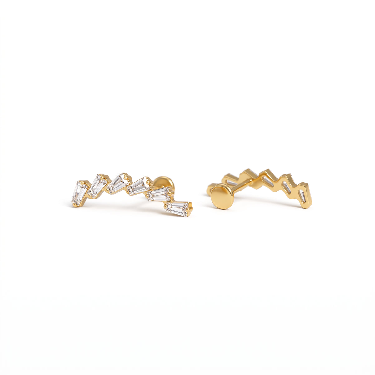 Glacia gold flat-back earring shown from the front and the back, with the 6mm post and 3mm flat disc