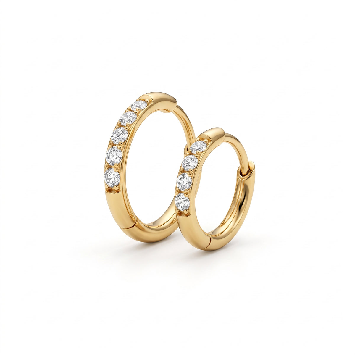 Halo hoop earrings size comparison, 8mm and 10mm inner diameter shown side by side