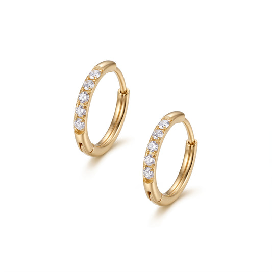 Halo 10mm gold hinged hoop earrings with five clear stones
