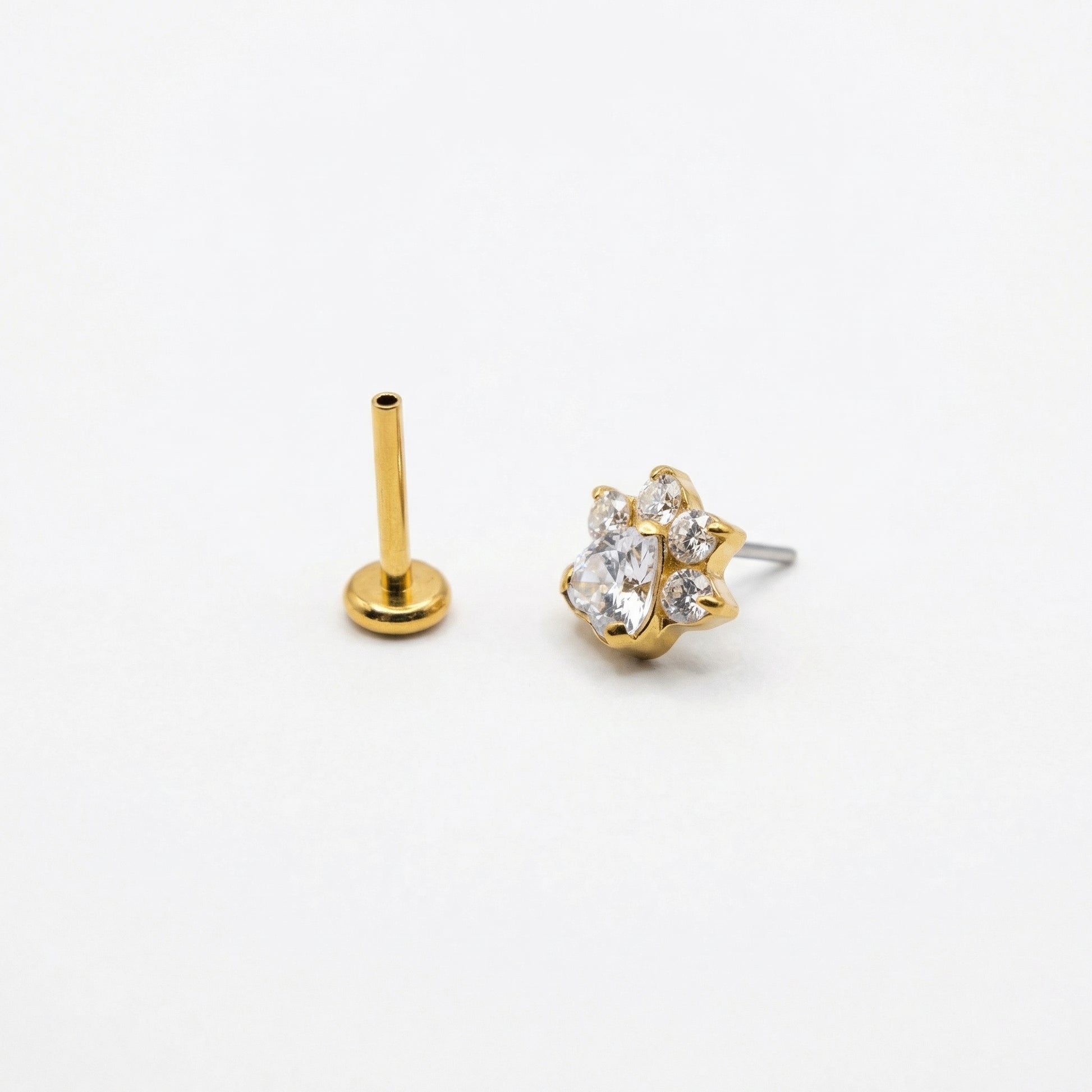 Paw Bloom flat-back earring in gold - push-pin decomposition