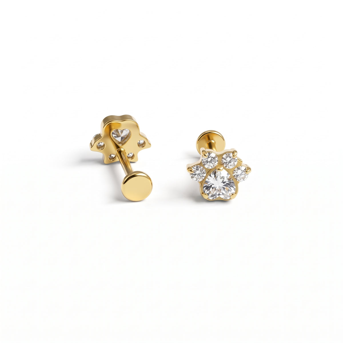 Paw Bloom flat-back earring in gold - flat-back structure side view