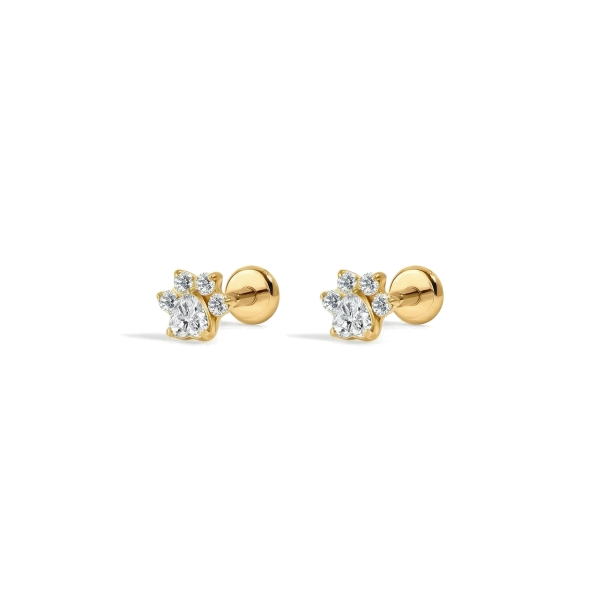 Paw Bloom flat-back earring in gold - front view on white background