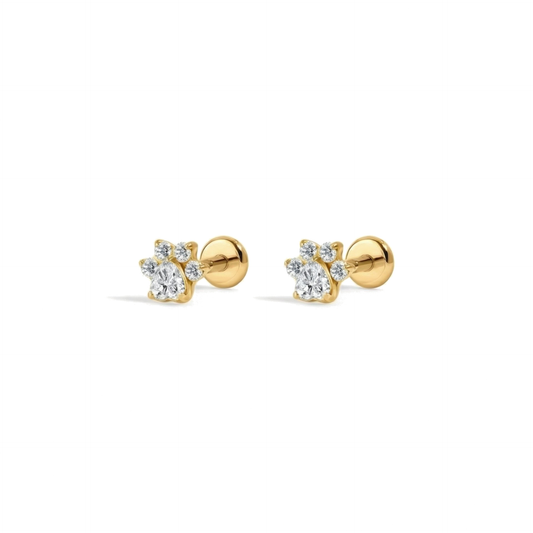 Paw Bloom flat-back earring in gold - front view on white background