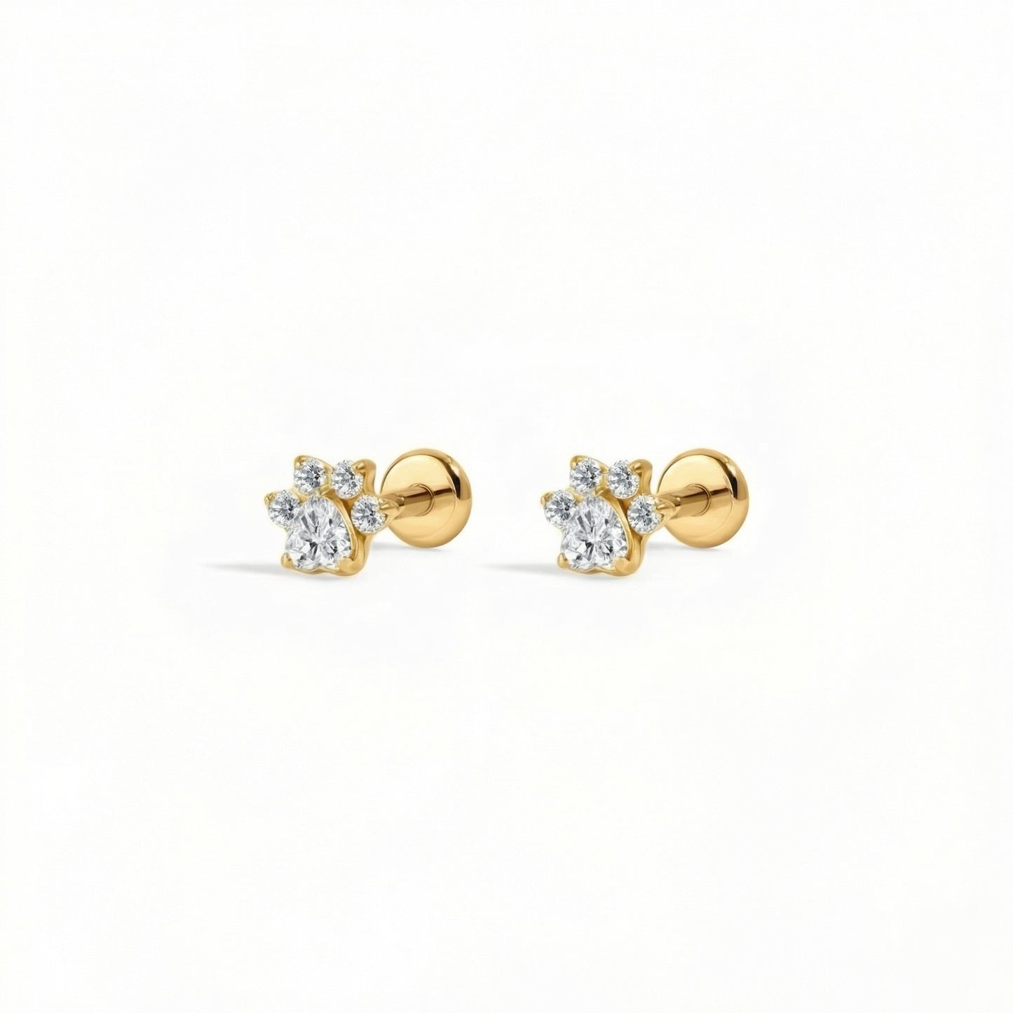 Paw Bloom flat-back earring in gold - front view on white background
