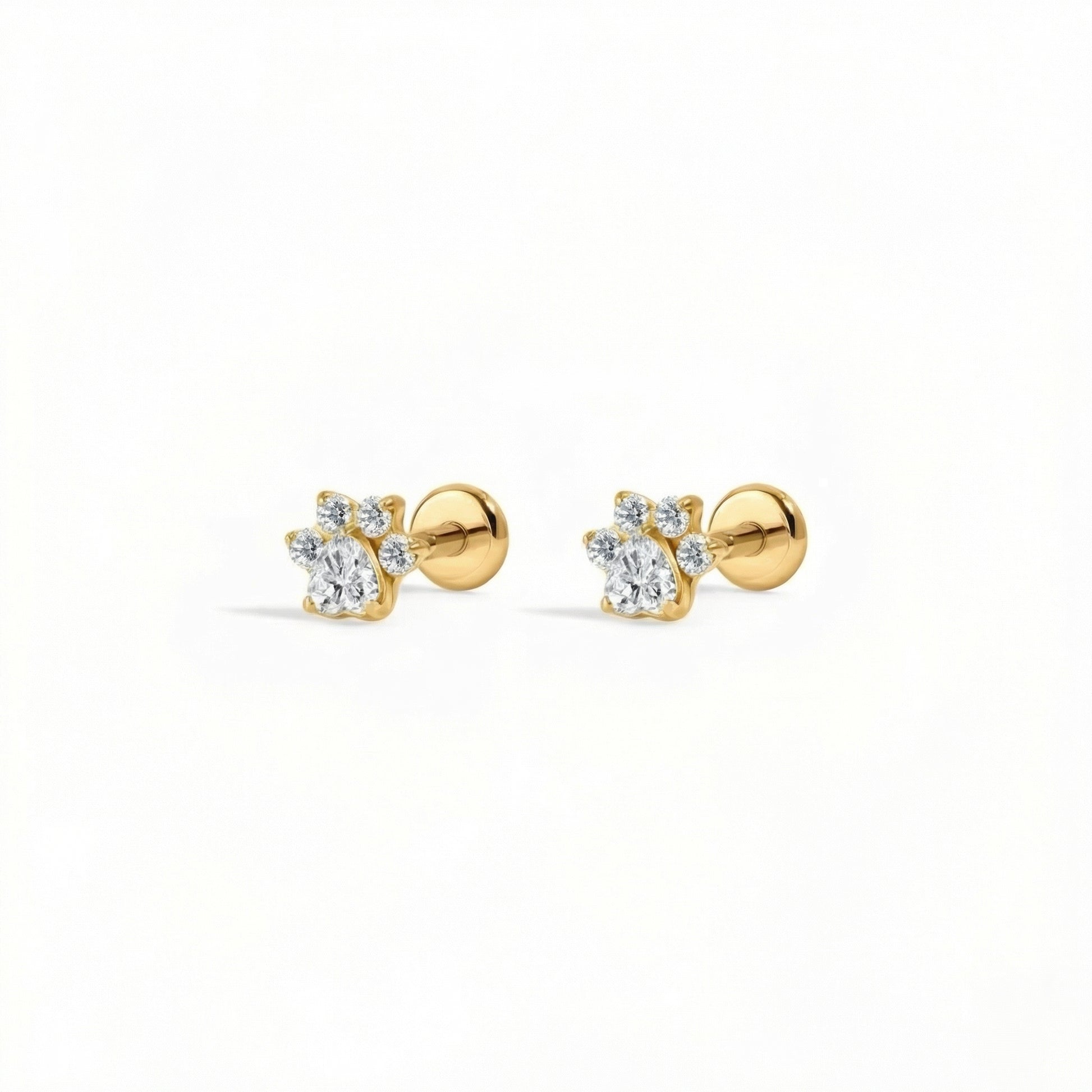 Paw Bloom flat-back earring in gold - front view on white background