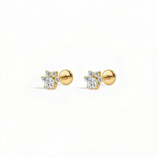 Paw Bloom flat-back earring in gold - front view on white background