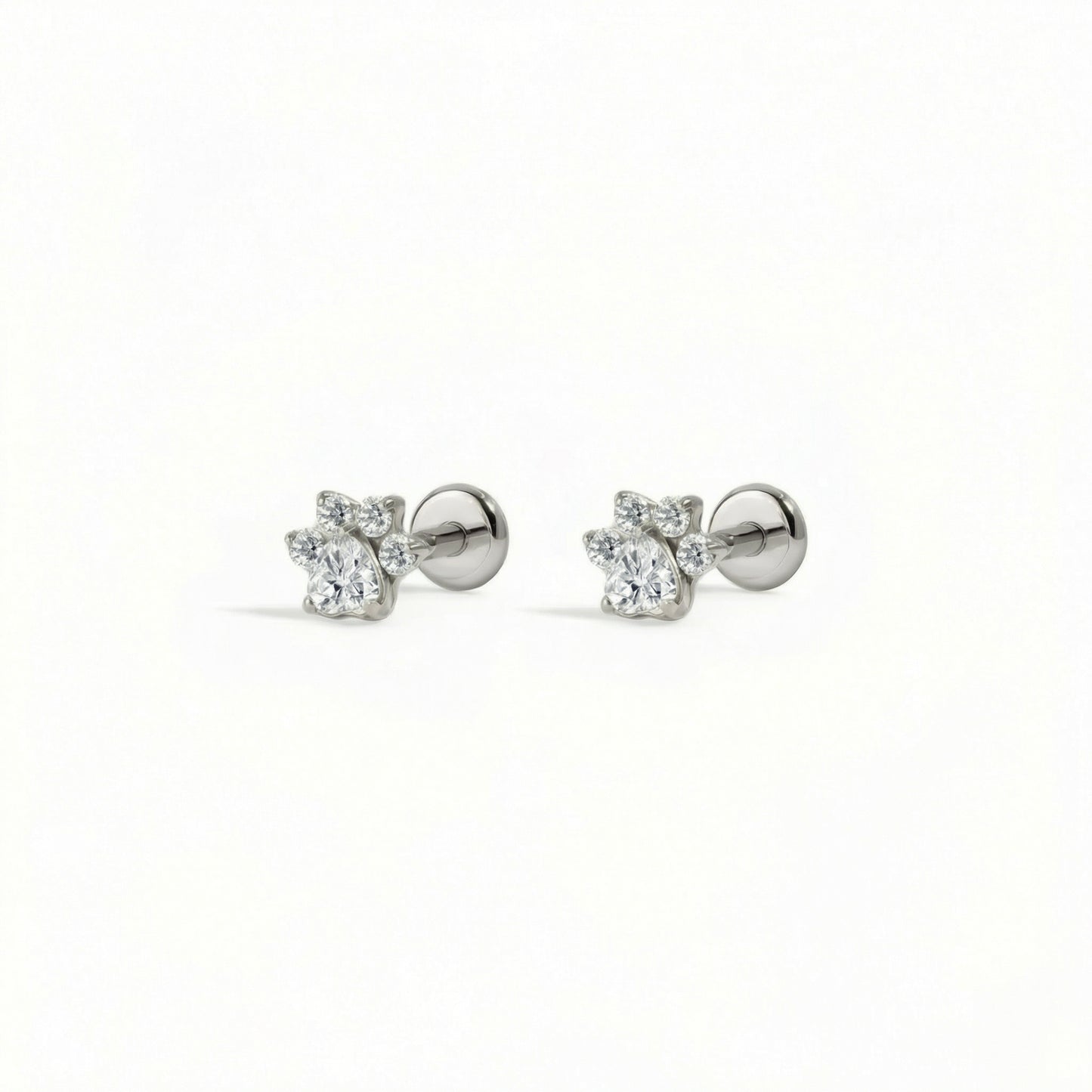 Paw Bloom flat-back earring in titanium - front view on white background