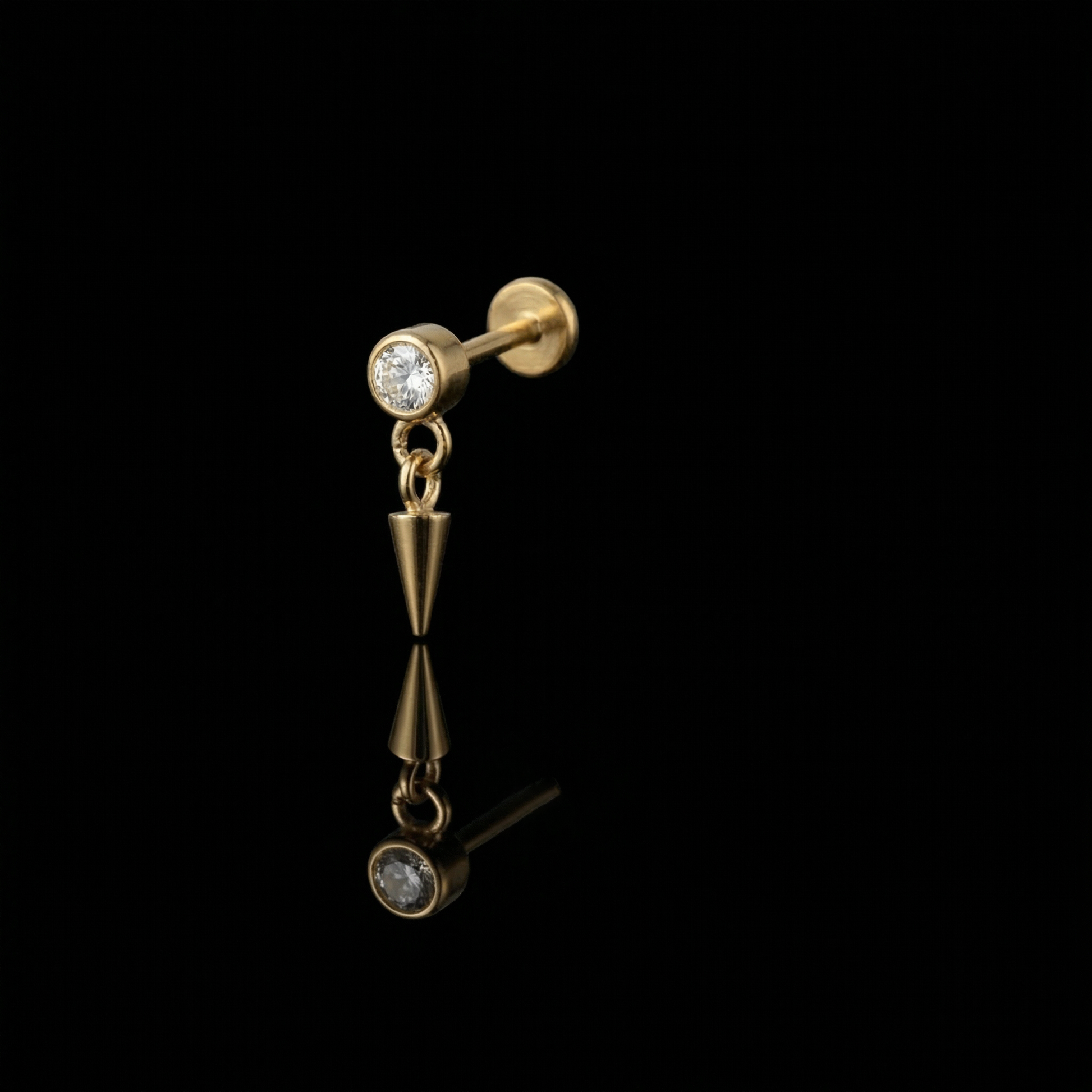 Prism Drop Bloom flat-back earring in gold - black mirror reflection