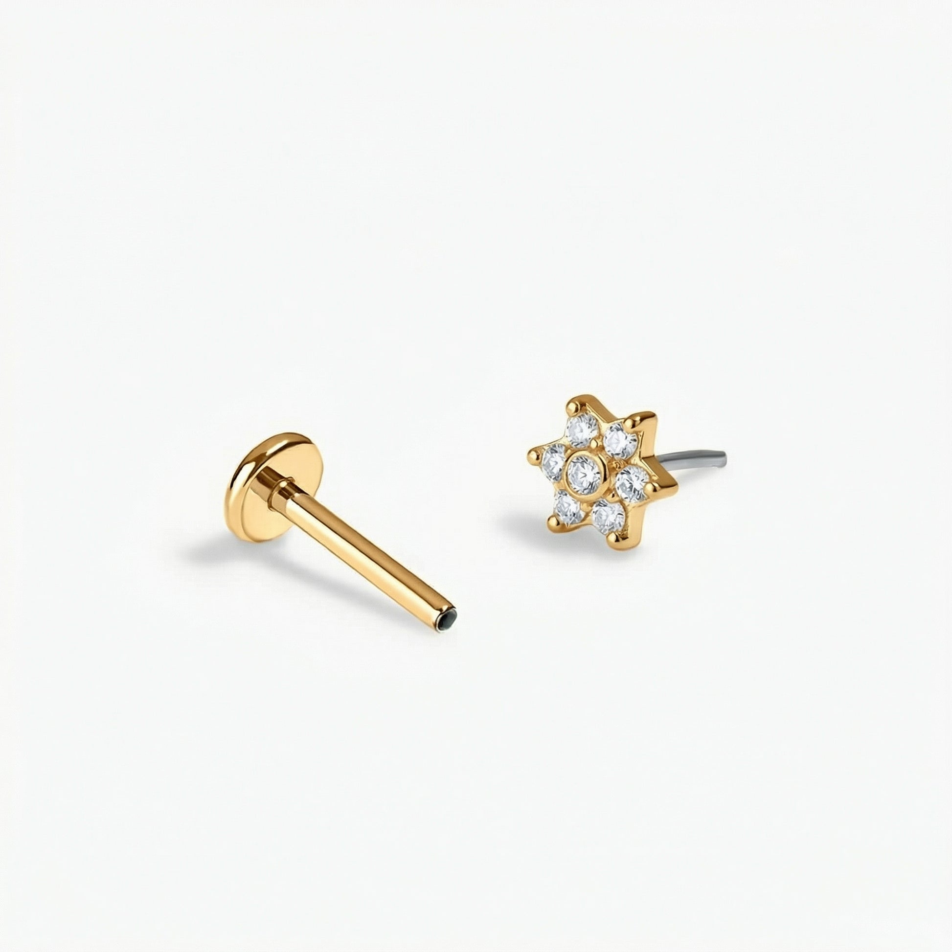 Stellara Air5 flat-back earring in gold - push-pin decomposition