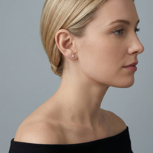 Stellara Air5 flat-back earring in gold - worn on model ear