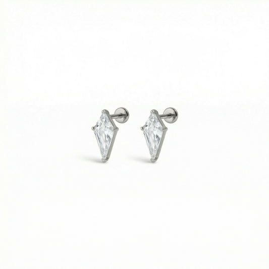 Icicle Air⁵ titanium flat back earring in bare titanium — front view on white background